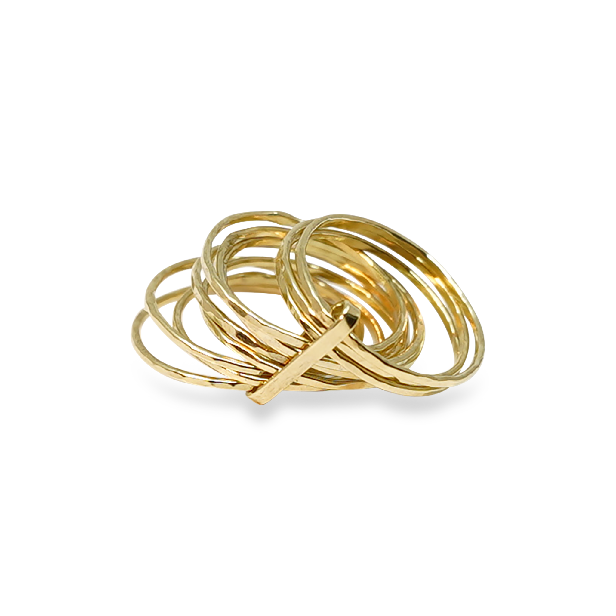 11 GOUDEN FIJNE GEHAMERDE RINGETJES