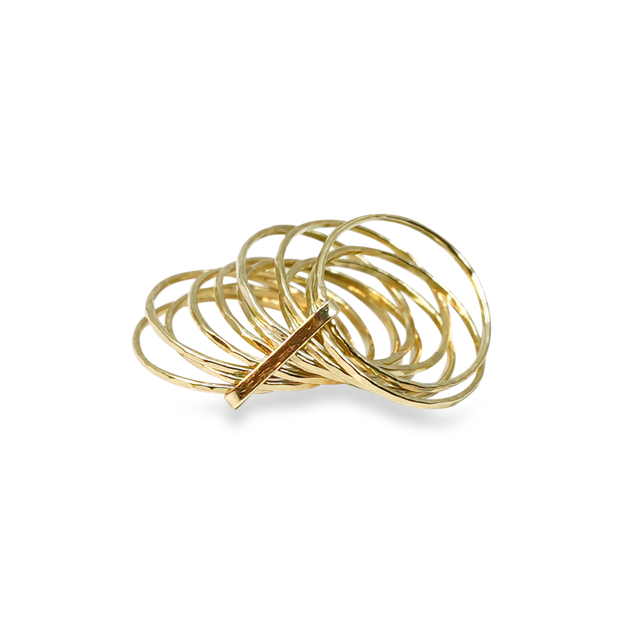 11 GOUDEN FIJNE GEHAMERDE RINGETJES