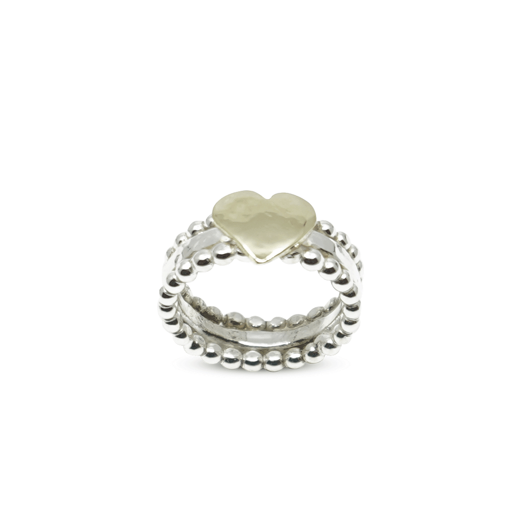 Bolletjesring sterling zilver met 14K gouden hart