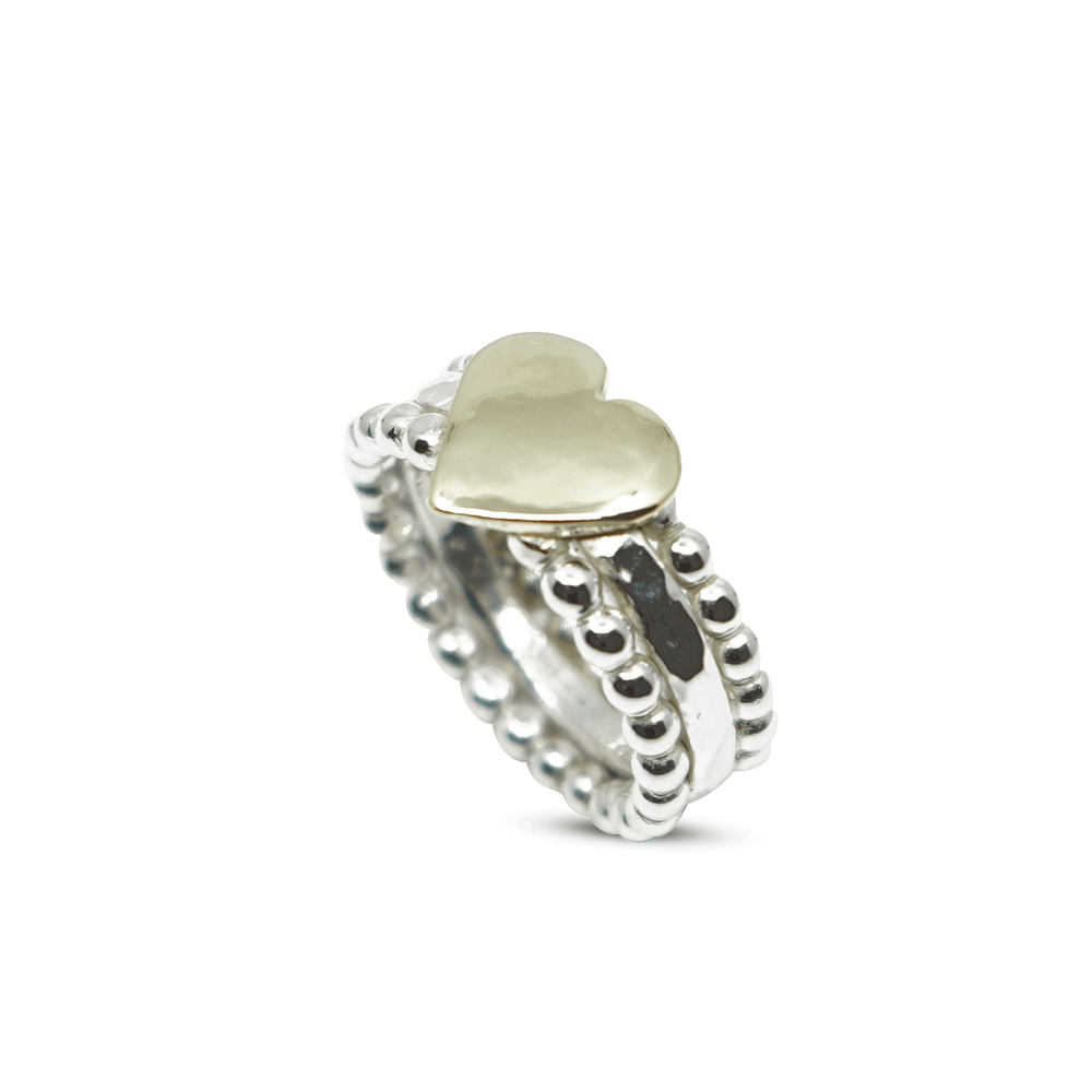 Bolletjesring sterling zilver met 14K gouden hart