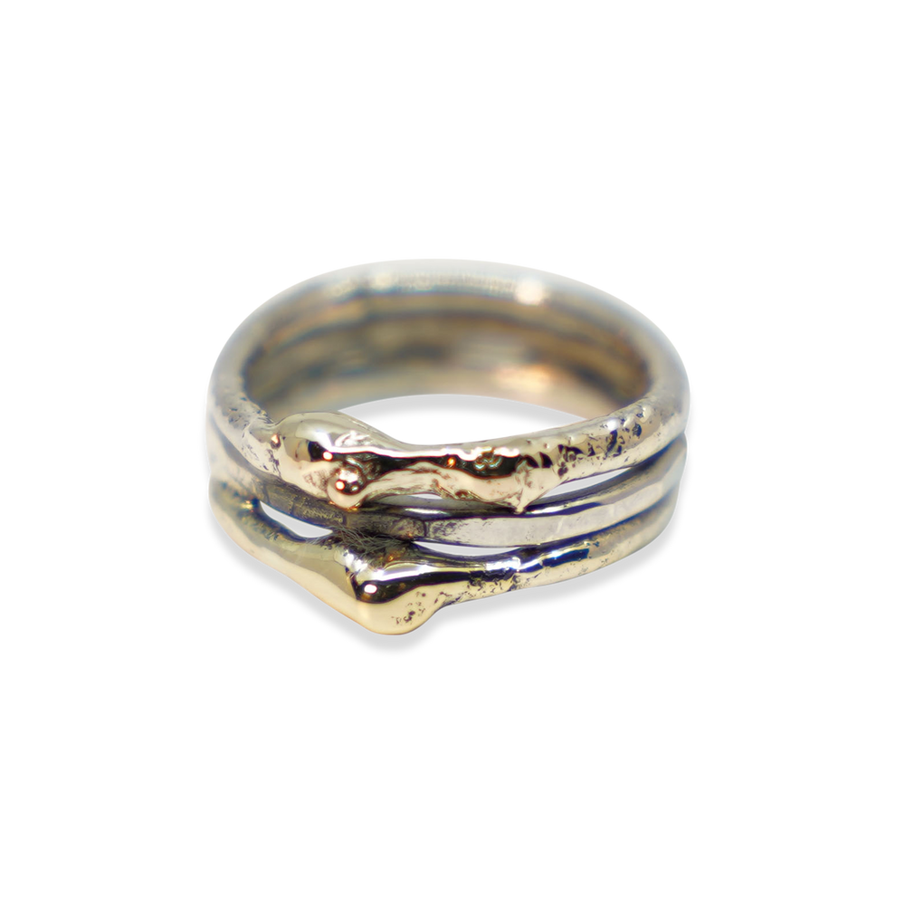 GOUD MET ZILVER ORGANISCHE RING