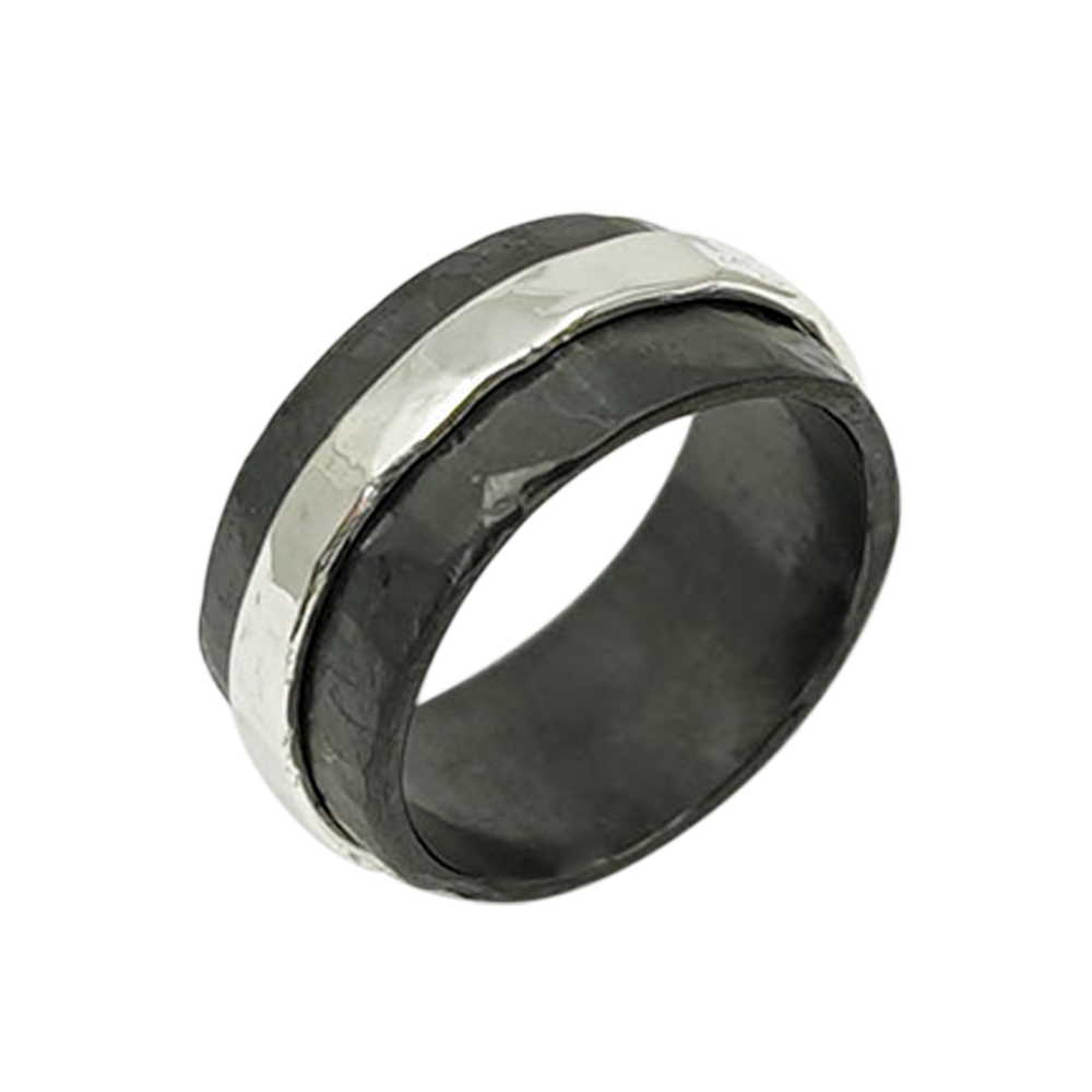 Zirkonium mannenring met zilveren bandje