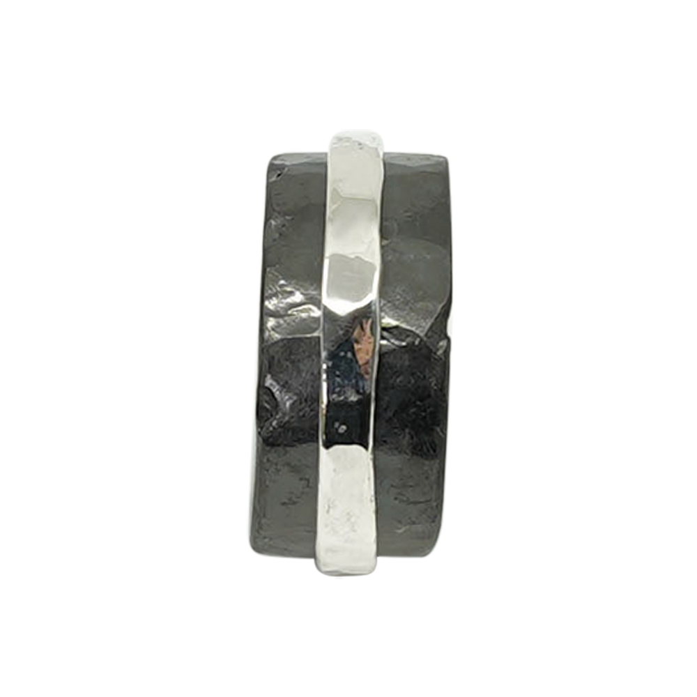 Zirkonium mannenring met zilveren bandje