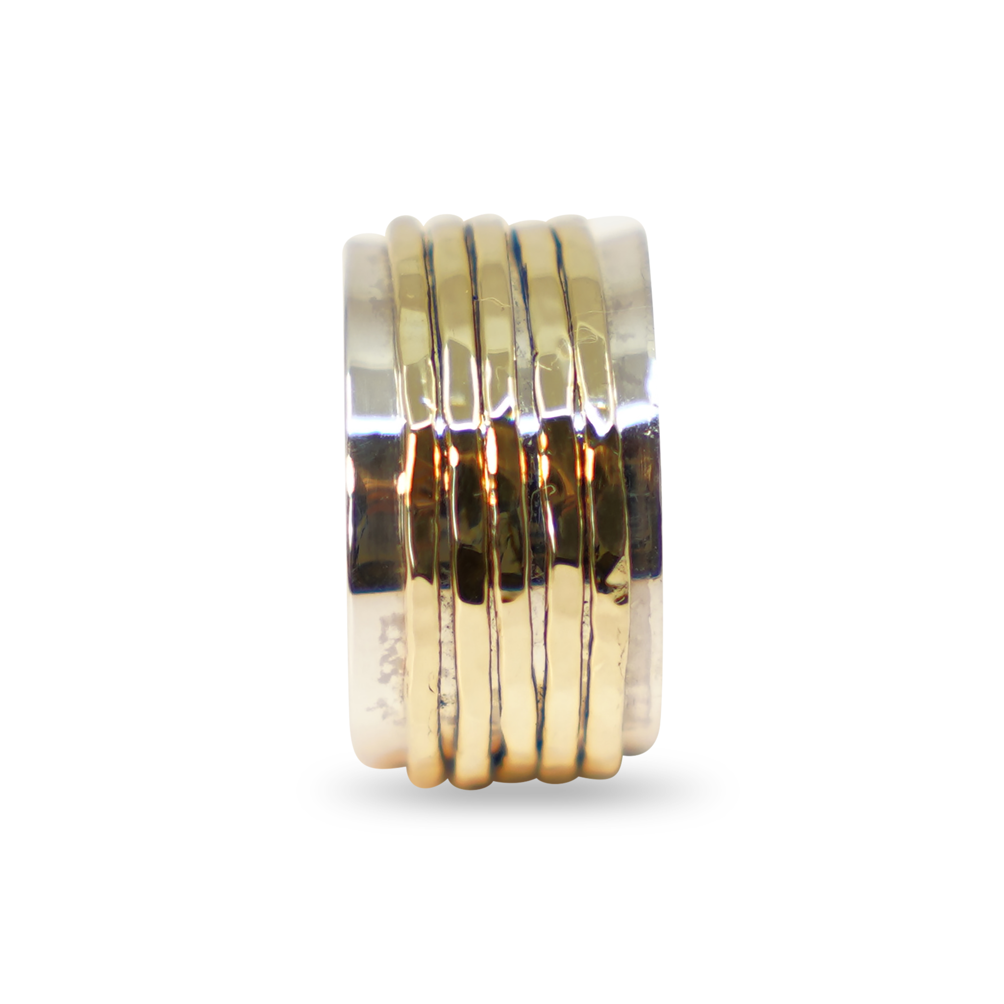 ZILVEREN RING MET LOSSE GOUDEN. RINGETJES
