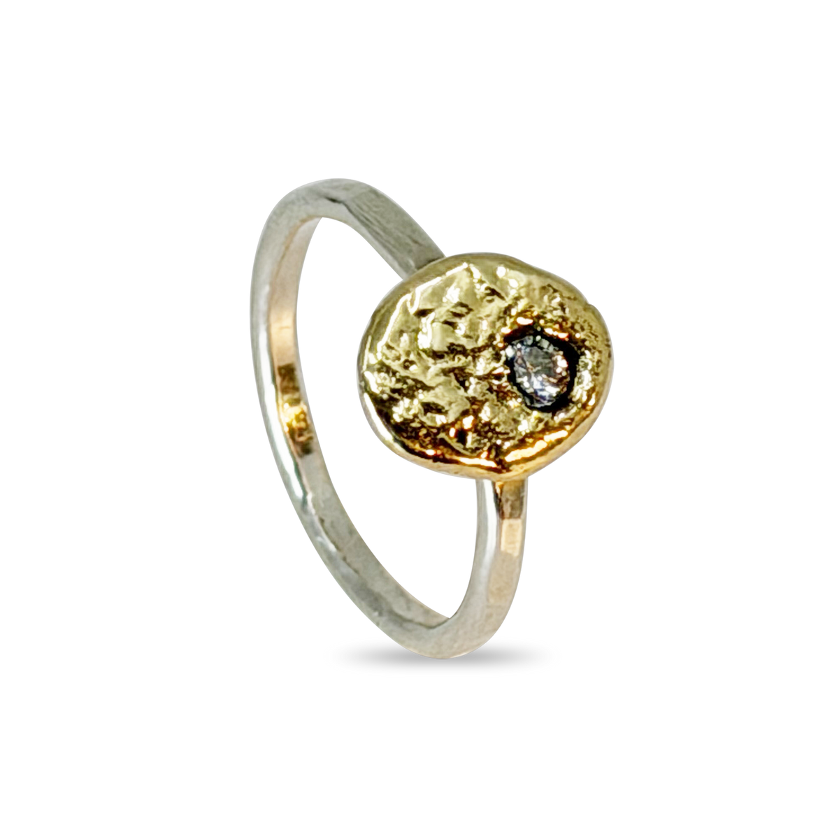 ZILVEREN RING MET GOUD EN DIAMANT