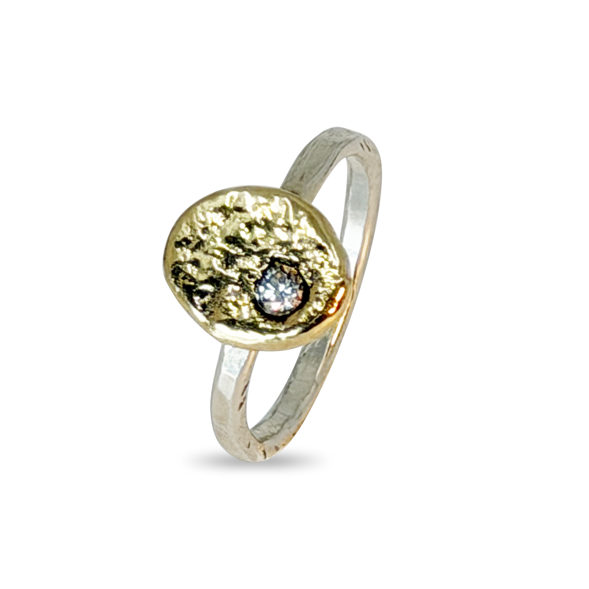 ZILVEREN RING MET GOUD EN DIAMANT