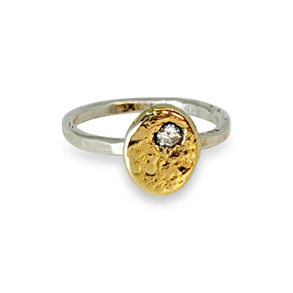 ZILVEREN RING MET GOUD EN DIAMANT