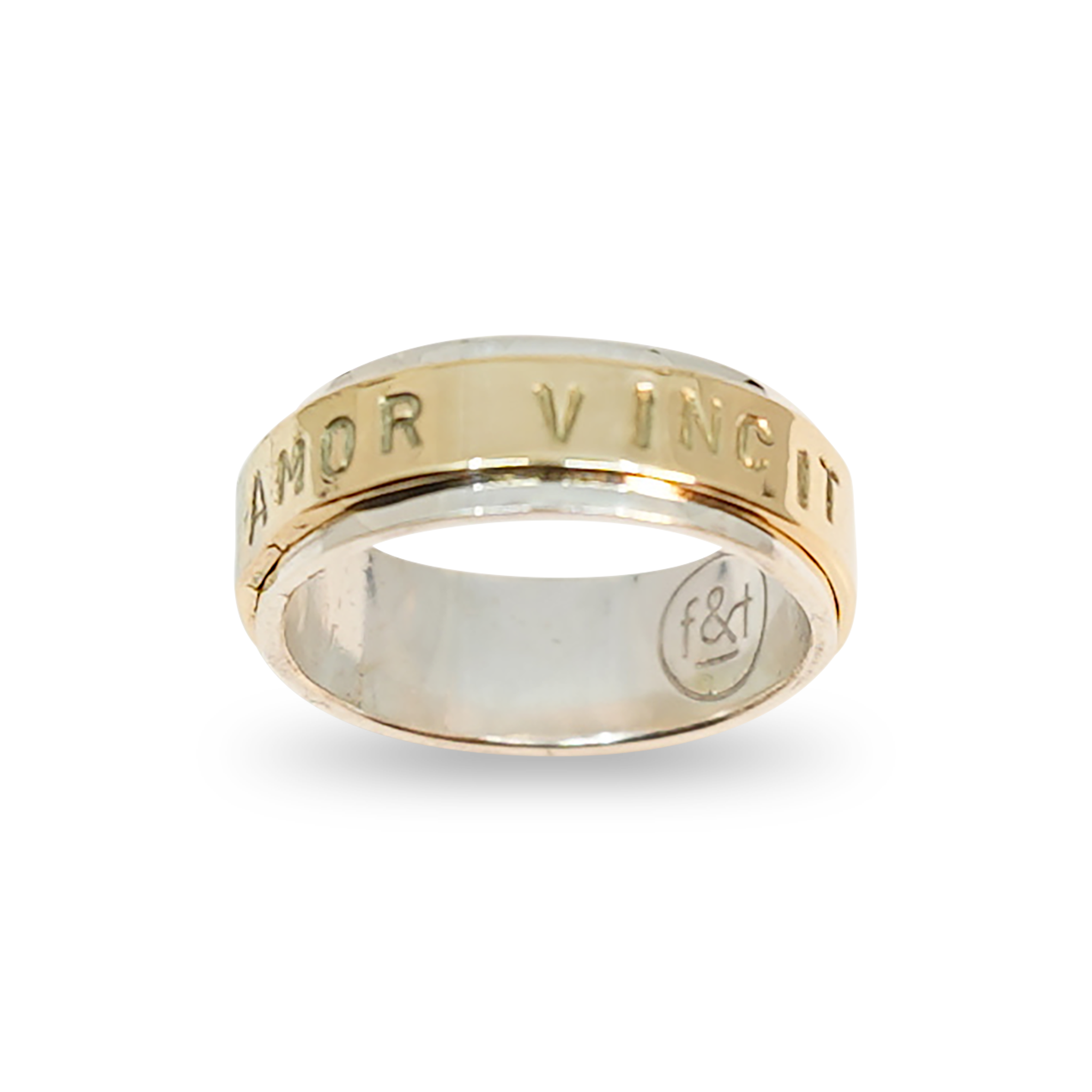 RING VAN GOUD EN ZILVER MET TEKST
