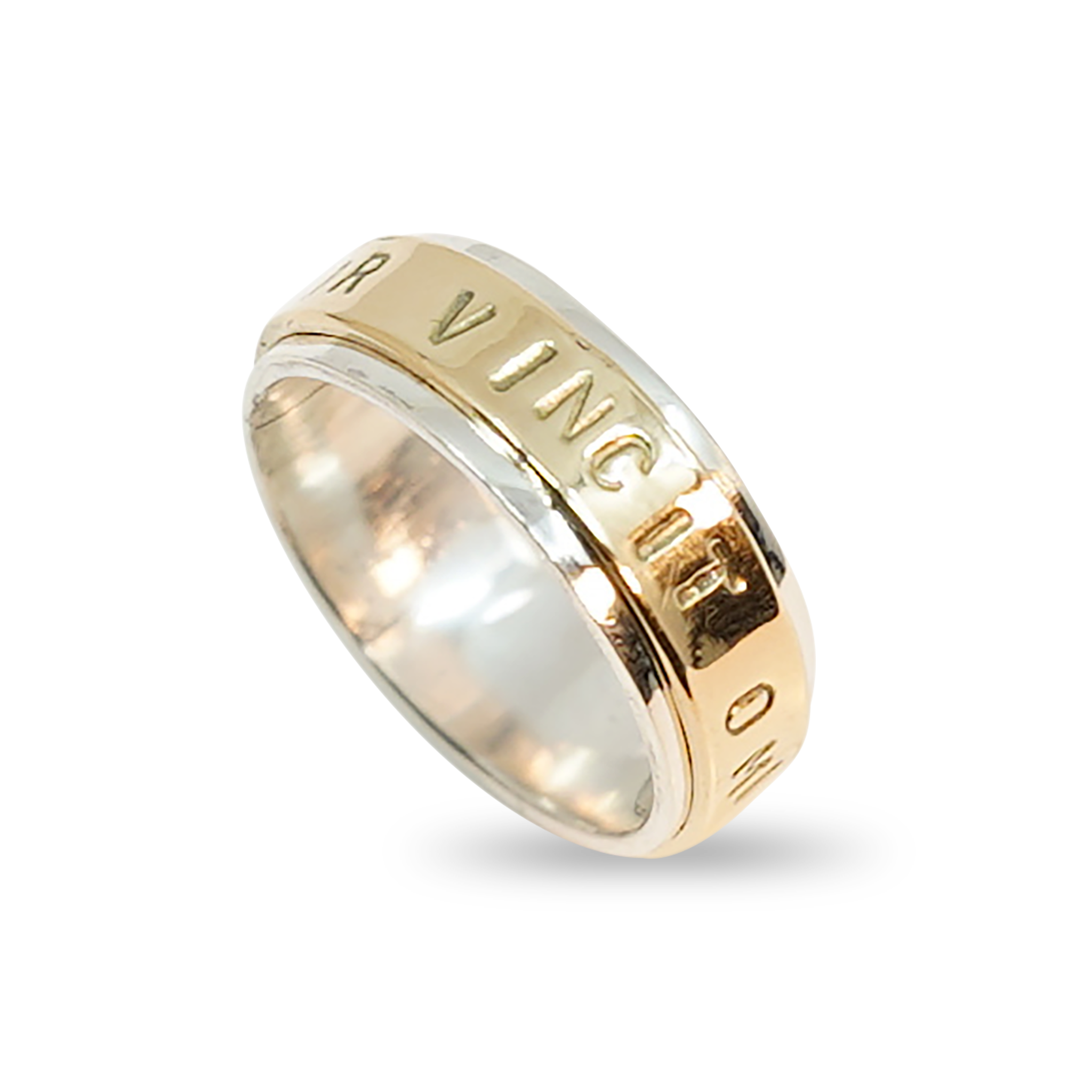 RING VAN GOUD EN ZILVER MET TEKST