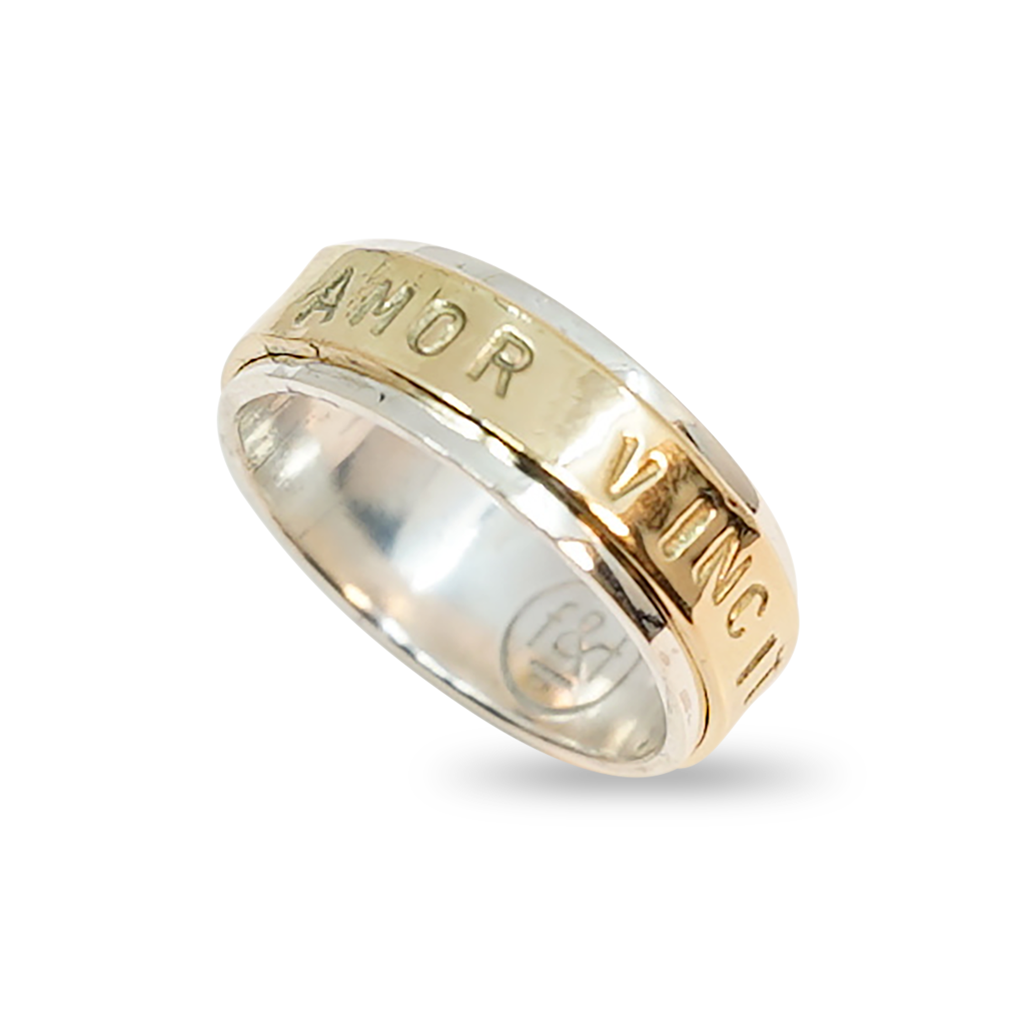 RING VAN GOUD EN ZILVER MET TEKST