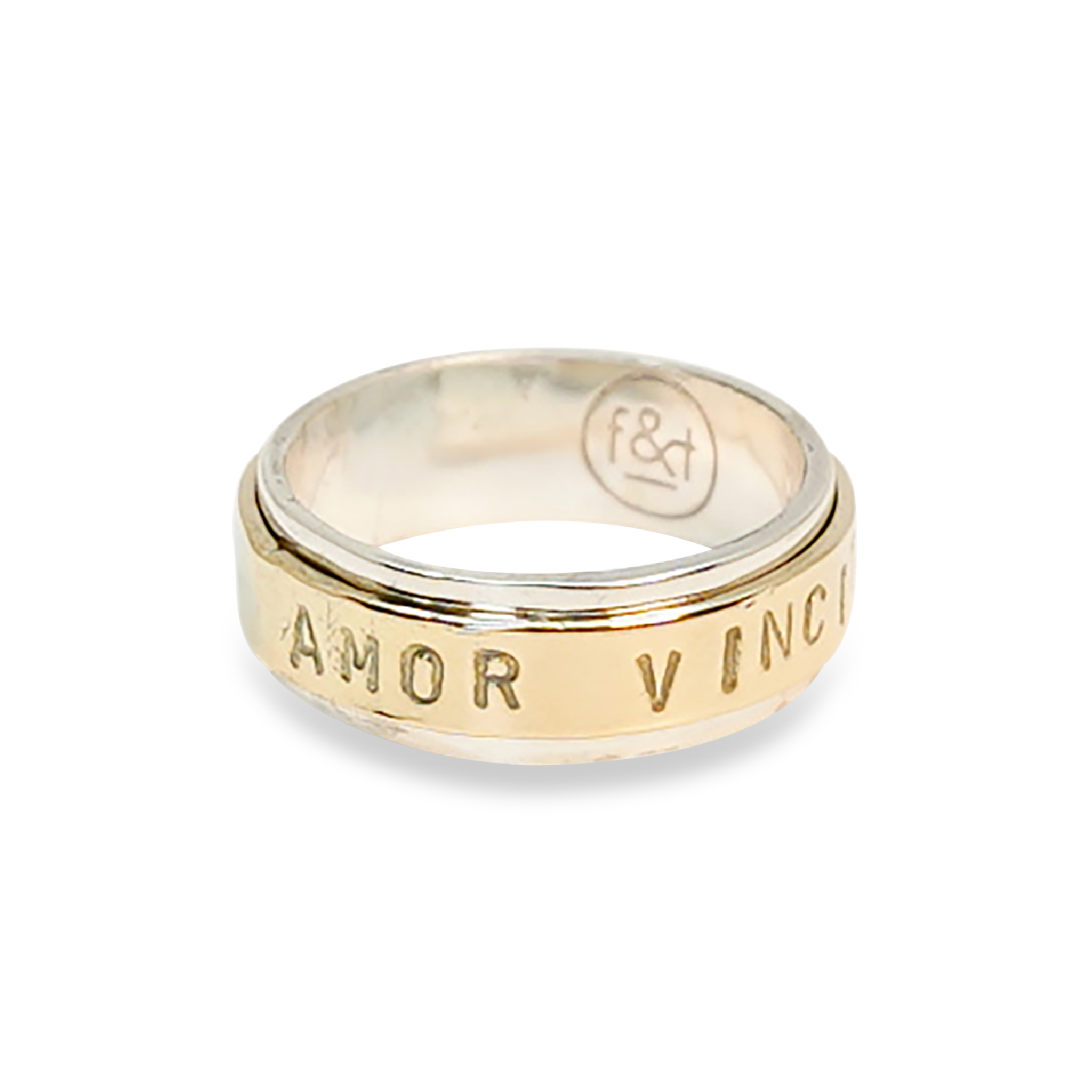 RING VAN GOUD EN ZILVER MET TEKST