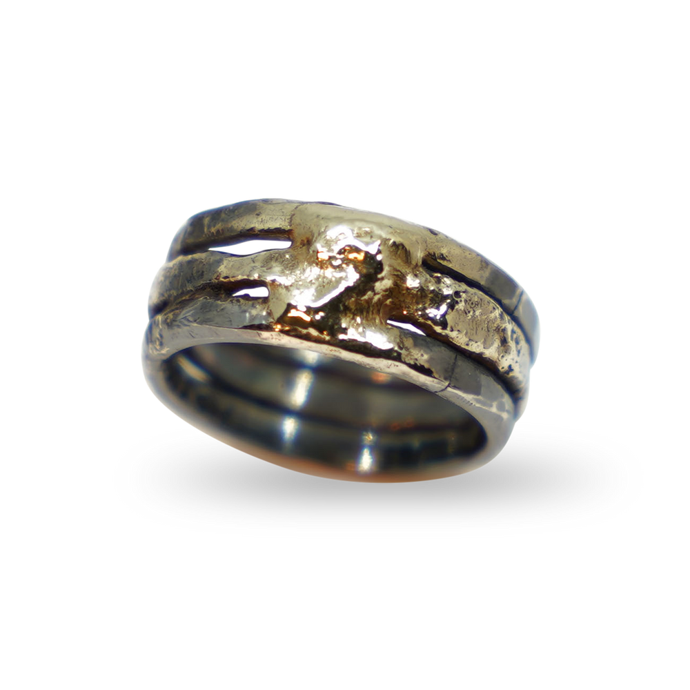 ORGANISCHE MANNENRING MET GOUD EN ZILVER
