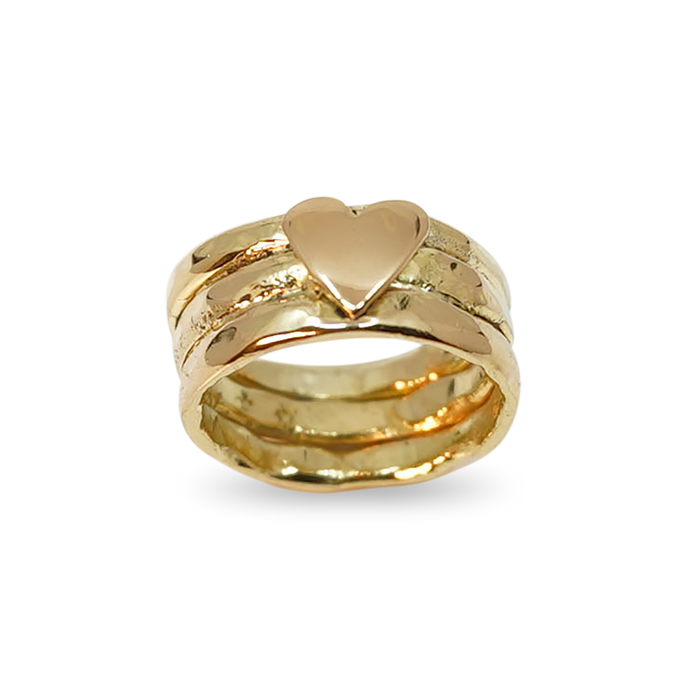 SET VAN 3 GOUDEN RUWE ORGANISCHE RINGEN MET GOUDEN HART