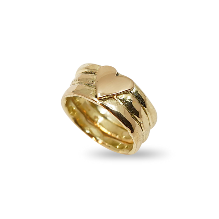 SET VAN 3 GOUDEN RUWE ORGANISCHE RINGEN MET GOUDEN HART