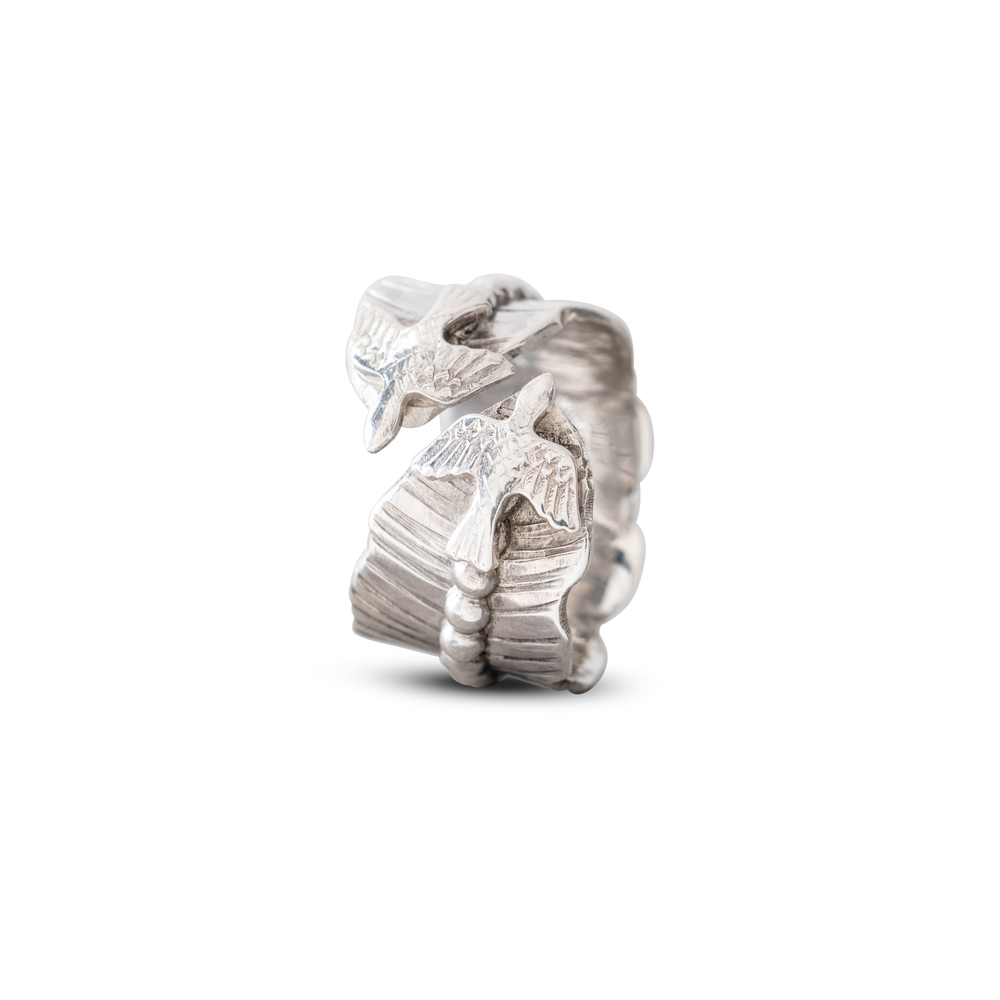 STERLING ZILVEREN RING MET 2 DUIFJES