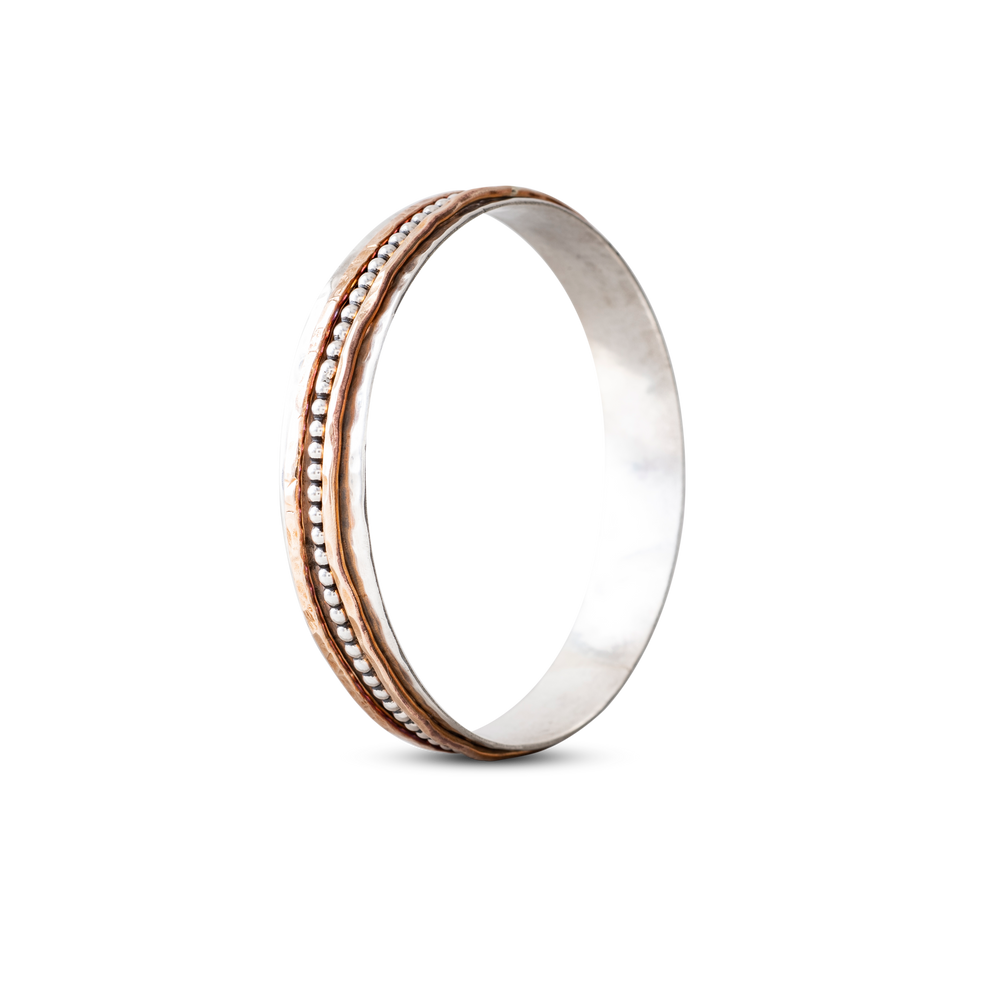 ZILVEREN ARMBAND MET BRONS EN ZILVEREN BOLLETJES