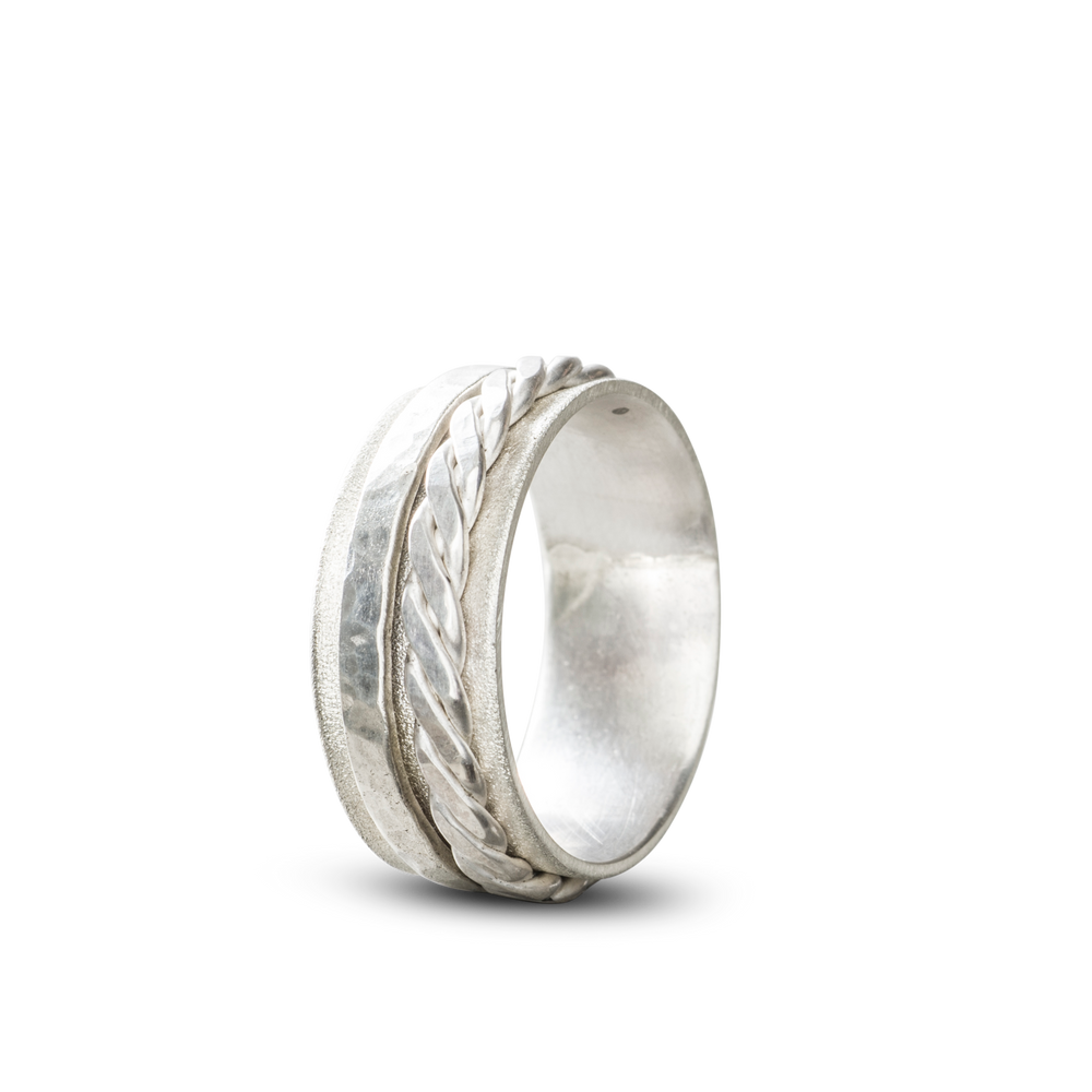 BREDE RING VOOR MANNEN MET GEVLOCHTEN RING ZILVER  