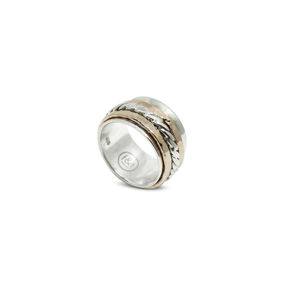 ZILVEREN ROBUUSTE ALL GENDER RING MET BRONZEN RINGEN