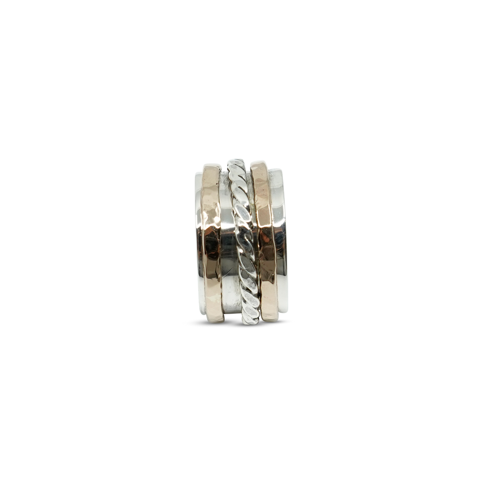 ZILVEREN ROBUUSTE ALL GENDER RING MET BRONZEN RINGEN