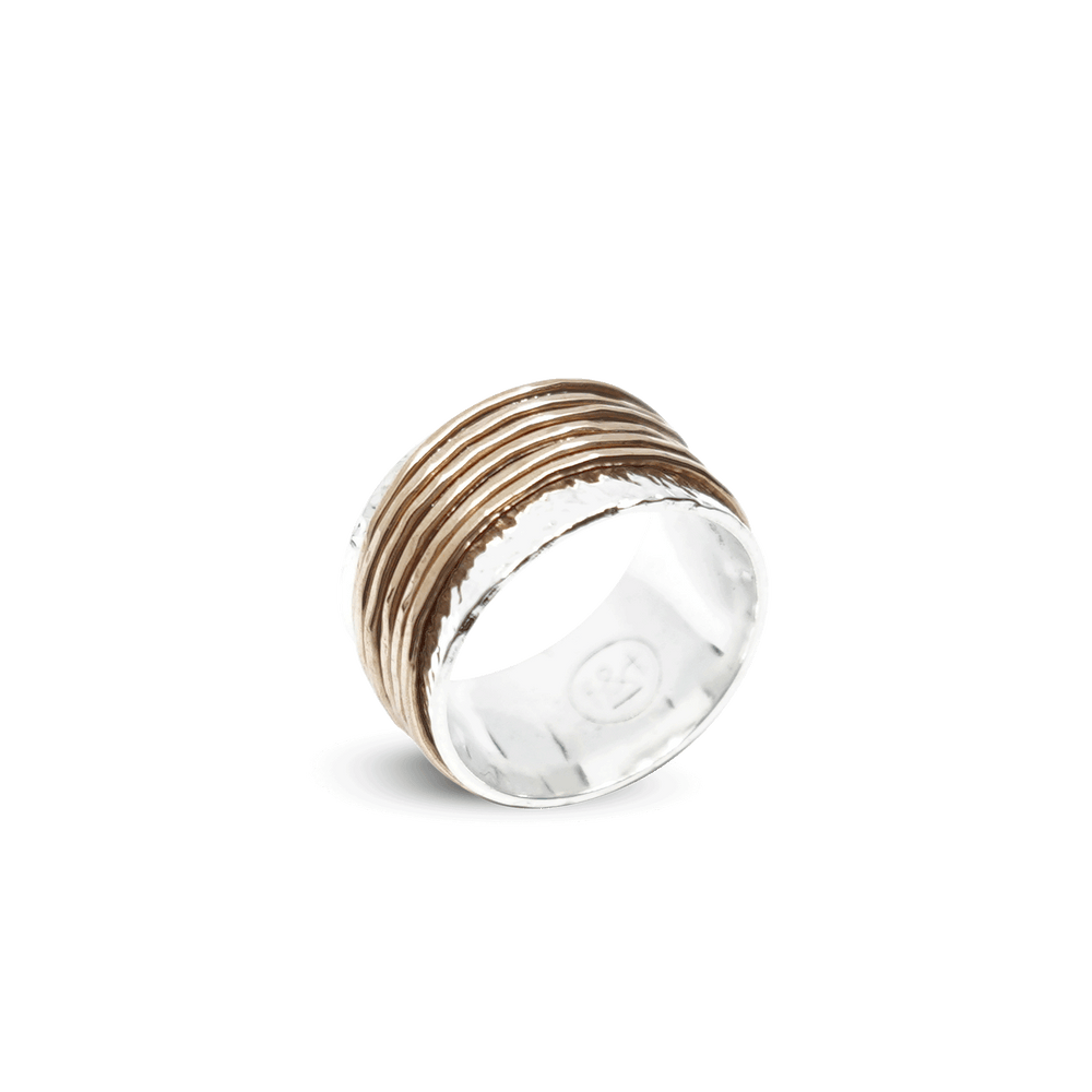 ZILVEREN GEHAMERDE RING MET BRONZEN RINGETJES