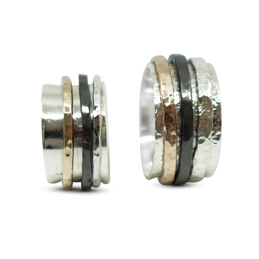 ROBUUSTE TROUWRINGEN MET ZILVER, BRONS EN ZWART ZIRKONIUM