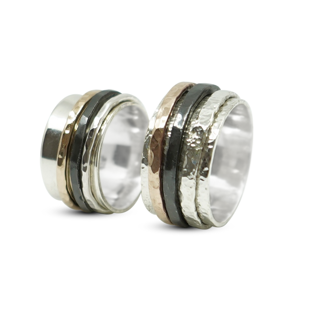 ROBUUSTE TROUWRINGEN MET ZILVER, BRONS EN ZWART ZIRKONIUM
