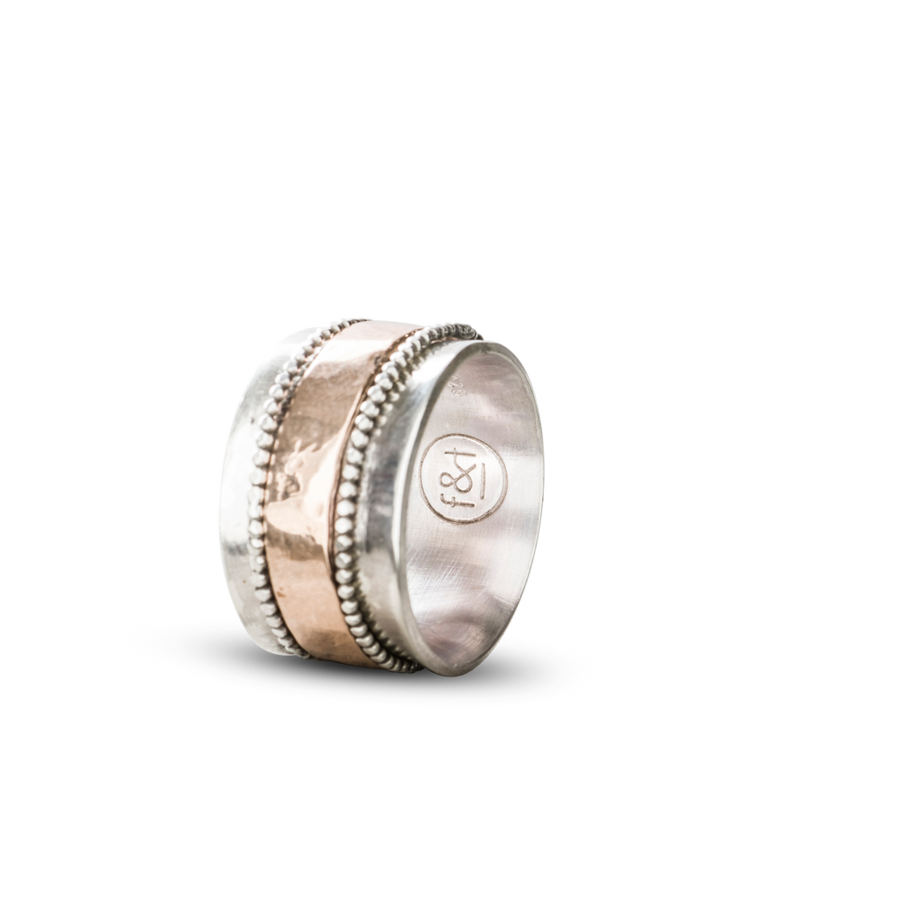 STERLING ZILVEREN RING MET ROBUUSTE BRONZEN DRAAIENDE RING 