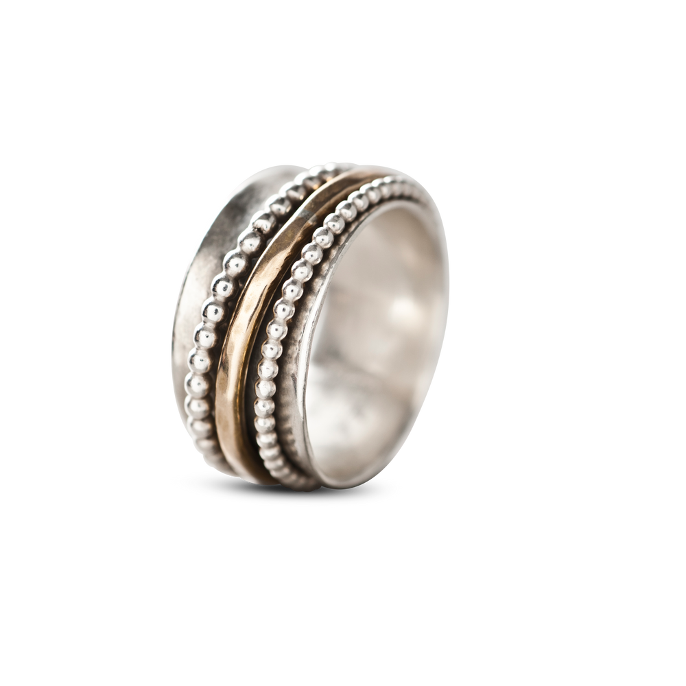 ROBUUSTE ZILVEREN RING MET BEWEGENDE RINGETJES
