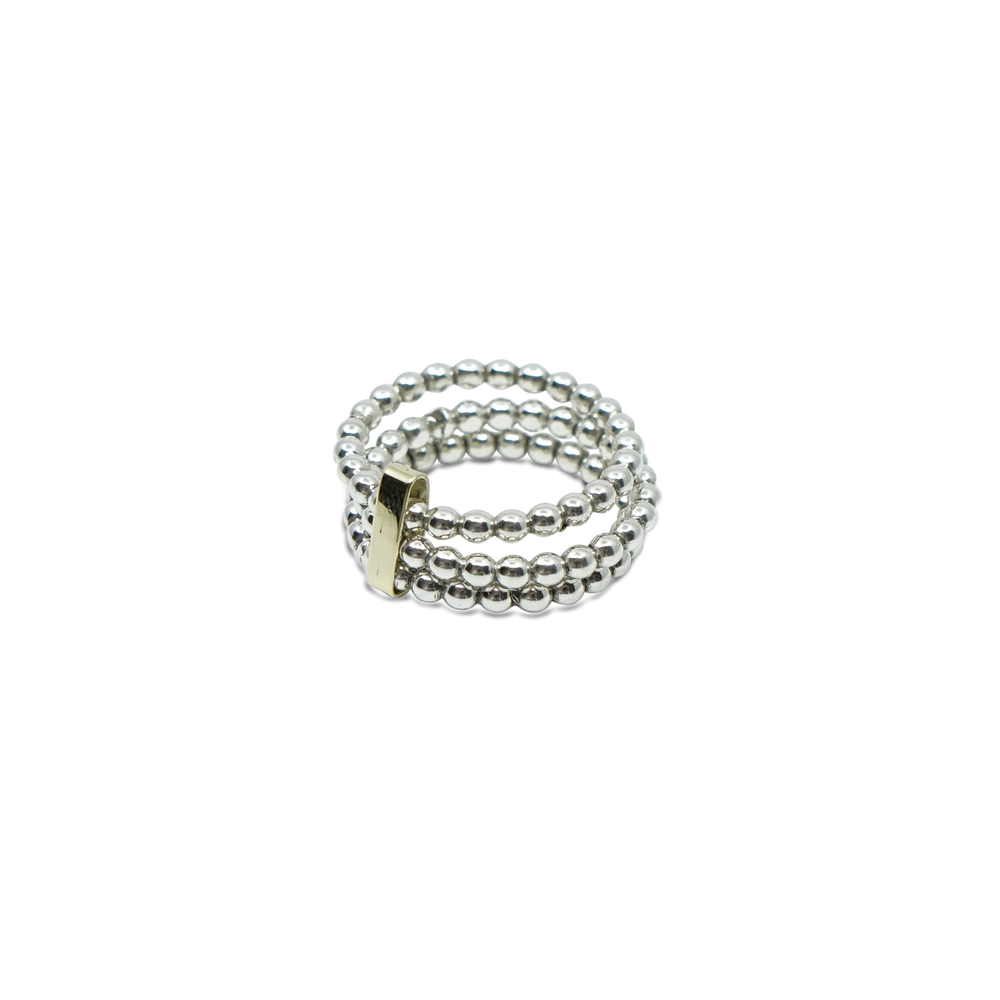 ZILVEREN BOLLETJES RING MET GOUDEN SLOTJE